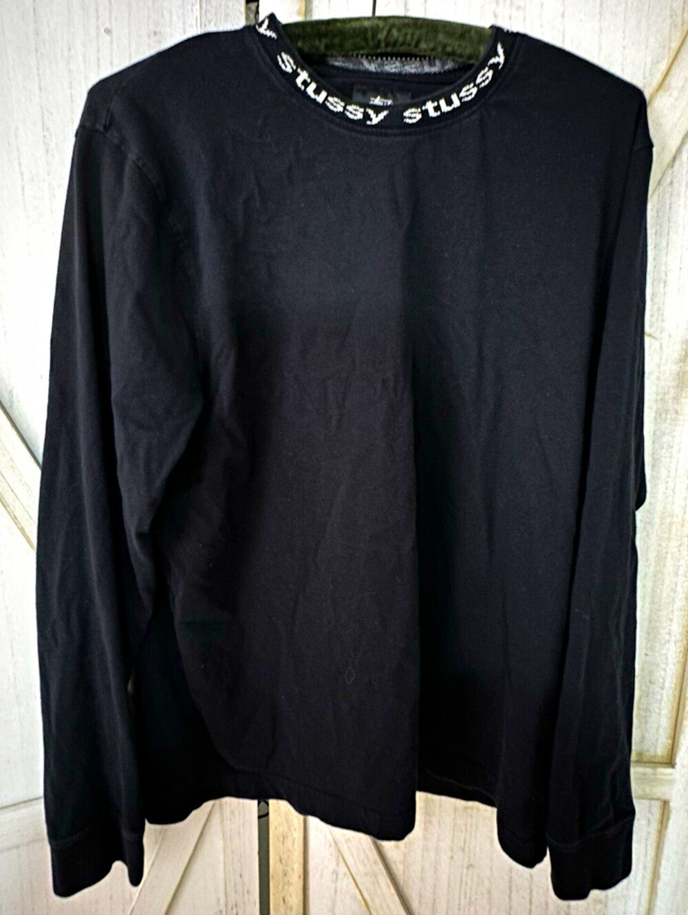 Stussy Owen Black Long Sleeve Crew Neck skater minimalist T-Shirt Mens Size M